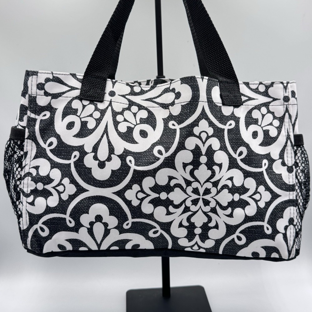 Thirty One All In Organizer Tote In Medallion Medley 12x8 Small Bag Black White